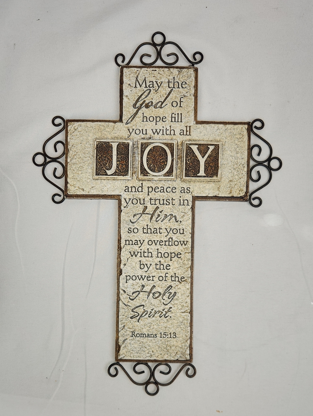 Hobby Lobby Cream and Brown Inspirational Cross Wall Plaque